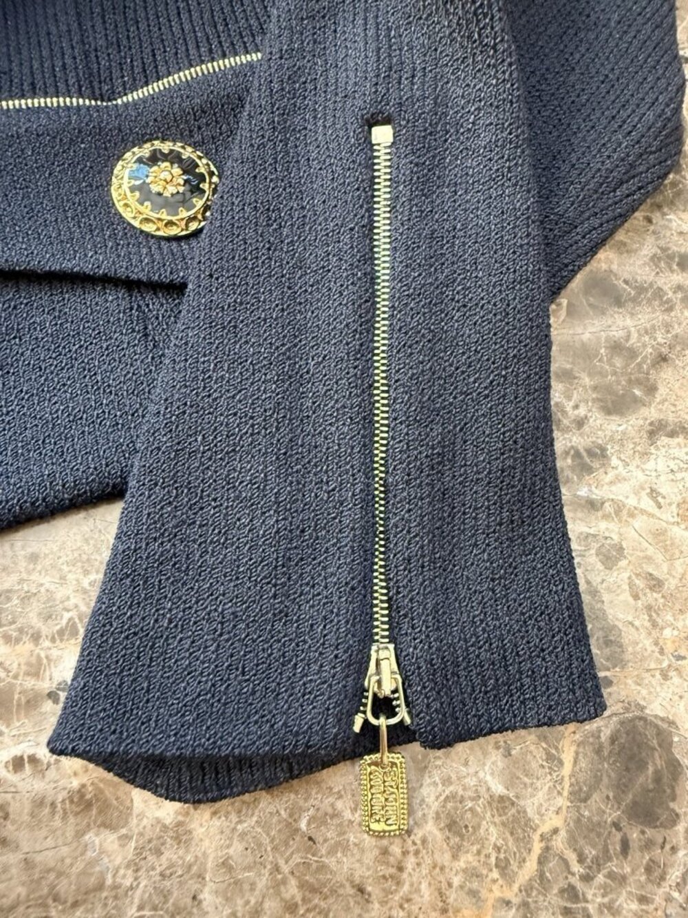 St John Collection By Marie Women Knit Suit Set Black Gold Zip Jacket 8 Pants 6 - Picture 11 of 16